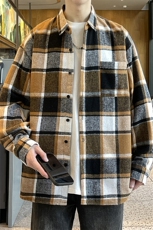 秋季小香风衬衫翻领男大皂大码宽松痞帅外套格子衬衣A012/856TP35，男装衬衫，电商A012
