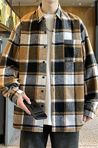 秋季小香风衬衫翻领男大皂大码宽松痞帅外套格子衬衣A012/856TP35图片