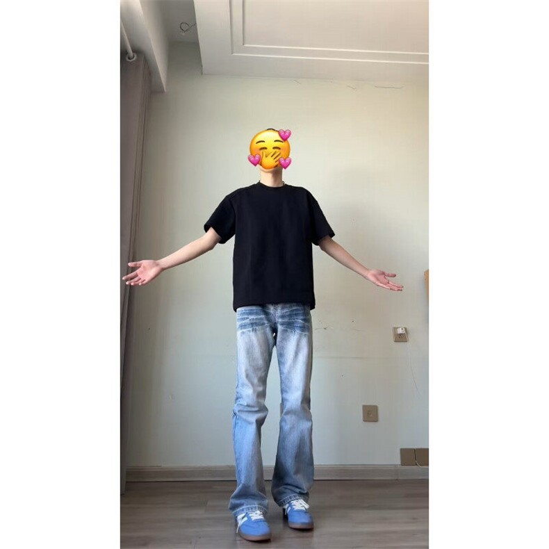 闪电纹冰蓝牛仔裤男款美式高街vibe裤子cleanfit高个子直筒微喇裤图片