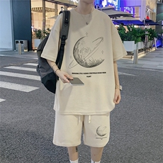 ！2024夏季新款男士潮流青少年短袖套装华夫格半袖HTZ50P50，男装T恤，电商B220