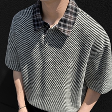 夏季美式潮牌格子内衬翻领舒适亲肤宽松大码POLO衬衫PL702-P45，男装Polo衫，电商B306
