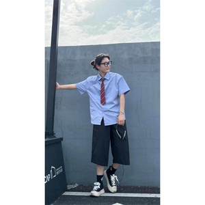 CS22-P45 夏季新款简约学院风短袖衬衫潮流宽松休闲百搭衬衣图片