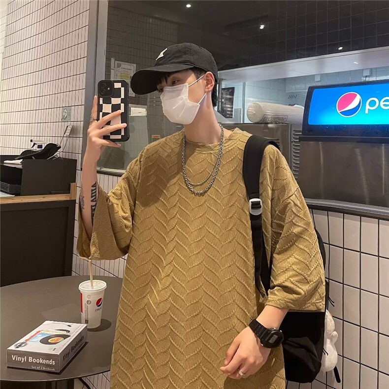 时尚潮短袖潮纯色男简约日系T恤青春流行新款T恤T833P28,男装T恤,星座1116-2