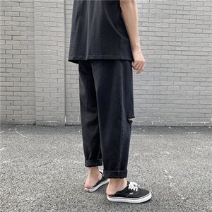 主推差价港风男女情侣小雏菊印花破洞牛仔裤百搭浅色裤KB2034图片