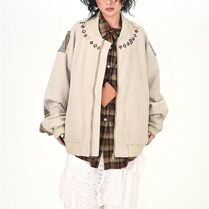 街头复古嘻哈贴布拼接棒球服男潮牌宽松情侣休闲百搭夹克图片