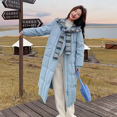 韩系chic蓝色羽绒服女冬2025超火好看高级小众漂亮中长款加厚外套，女装羽绒服，2D080