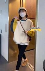 拼色颗粒绒加厚卫衣，女装卫衣/绒衫，一杭