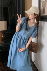 现货泡泡袖新中式牛仔连衣裙C258-2593-P130K188，女装连衣裙，2C258