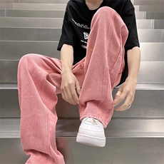 高街vibe风牛仔裤男宽松直筒裤潮牌美式oldschool阔腿裤HN145-p46，男装牛仔裤，星座1008-1