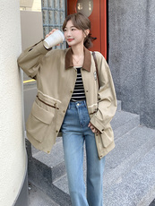新款【现货】卡其色韩系撞色外套192-629P170K248，女装风衣，浙宝192（原082）