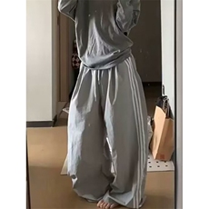 垂感高腰运动休闲裤女秋冬新款小众设计感宽松条纹抽绳裤KA8028，男装休闲裤，星座1116A（原606A-3）