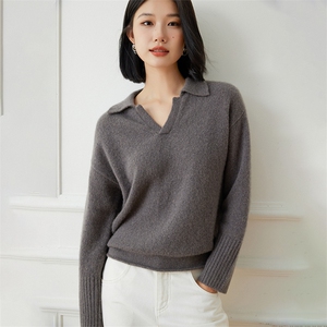 冬季新款POLO领羊绒衫女双股加厚纯色气质山羊绒毛衣针织打底衫女图片