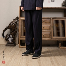 风男装宽松男士麻料休闲长裤KZ01P70，男装休闲裤，钱塘802