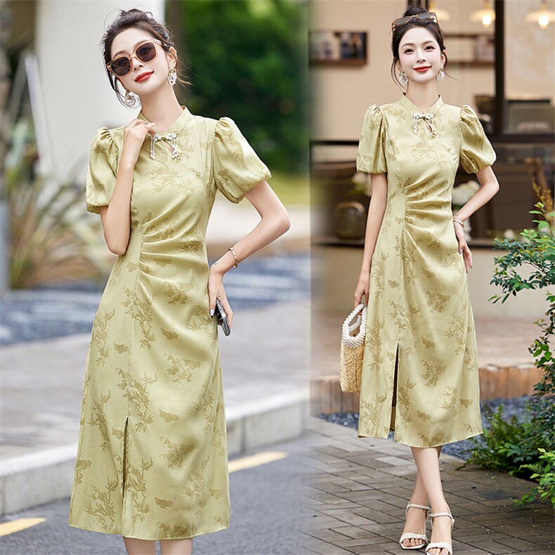 新中式复古连衣裙女2024年夏季新款法式气质设计感小众改良旗袍裙，女装连衣裙，拾衣