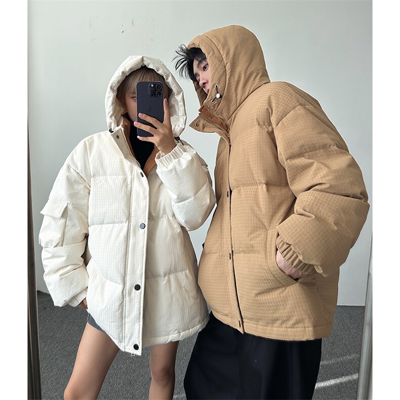 羽绒服格纹肌理工装90绒情侣撞色连帽外套男D5560-TP190278,男装羽绒服,电商A102