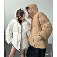 羽绒服格纹肌理工装90绒情侣撞色连帽外套男D5560-TP190278，男装羽绒服，电商A102