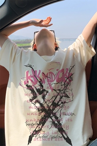 图案已注册夏季欧美重磅落肩短袖T恤男潮宽松半袖打底衫D072/P25图片