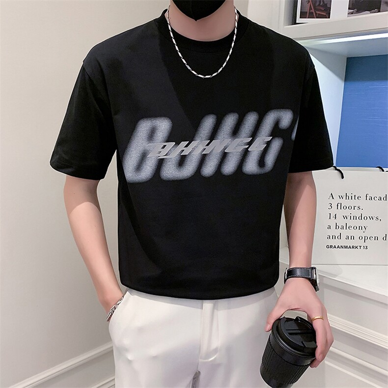 TX26-P48夏季T恤男短袖半截袖新款男装上衣痞青年半袖-黑2控68图片