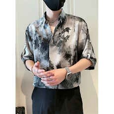 新中式风衬衫男短袖休闲痞帅水墨扎染衬衣男士夏装上衣CA683，男装衬衫，星座1116A-2（原606A-1）