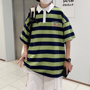 韩版polo衫男条纹帅气2023夏季新款ins宽松百搭日系衬衫W2778-P30图片