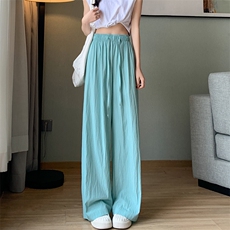 冰丝阔腿裤女夏季高腰休闲日系棉麻慵懒感山本裤褶皱直筒裤子，女装休闲裤，梦白服饰厂