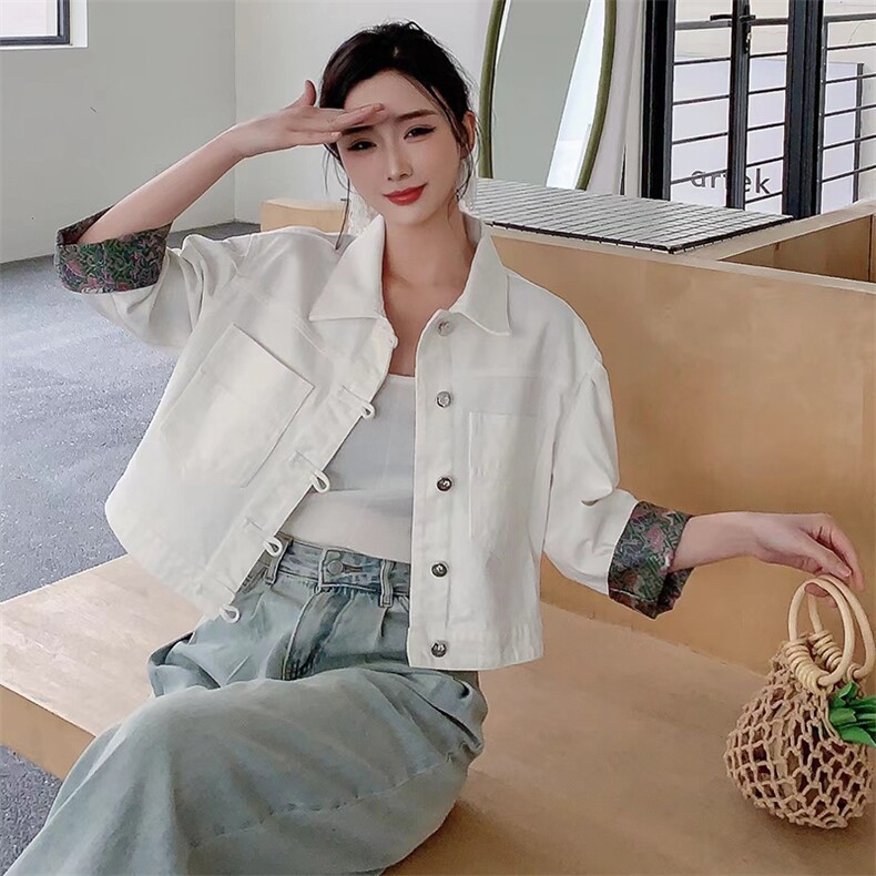 现货牛仔新中式风减龄网红B款宫廷/古典2024年春季,女装牛仔外套,美拉德工厂直营店