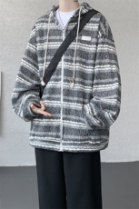 8XL-M潮情侣美式磨毛编织条纹针织衫卫衣宽松拉链外套WY30P88，男装针织衫/毛衣，电商D206-1