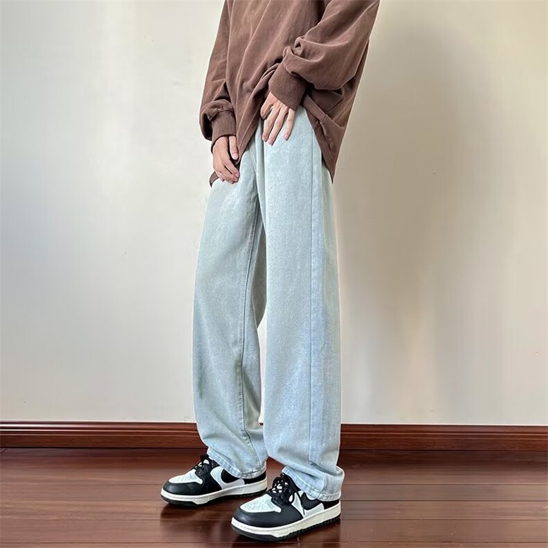 牛仔裤男夏季宽松直筒垂感复古阔腿拖地裤子韩版长裤K4014-P40,男装牛仔裤,星座512-2