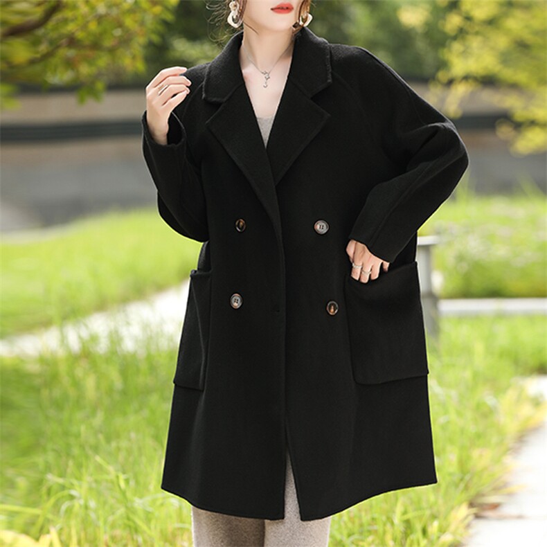 气质高端大衣中长款秋冬新款宽松百搭羊毛大衣，女装双面呢大衣，豪顺羊绒