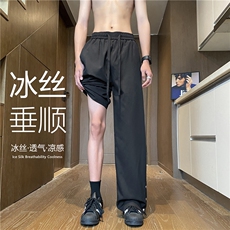 抖音品质潮流双色透气冰丝排扣宽松休闲裤B315-K24137-特p35控68，男装休闲裤，电商B315