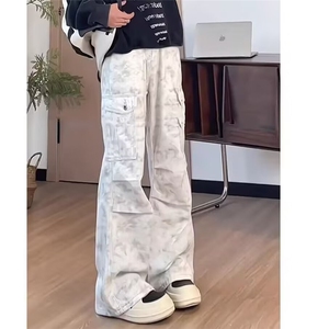 现货DK8280-批55春秋季宽松直筒迷彩脏脏裤潮牌牛仔裤