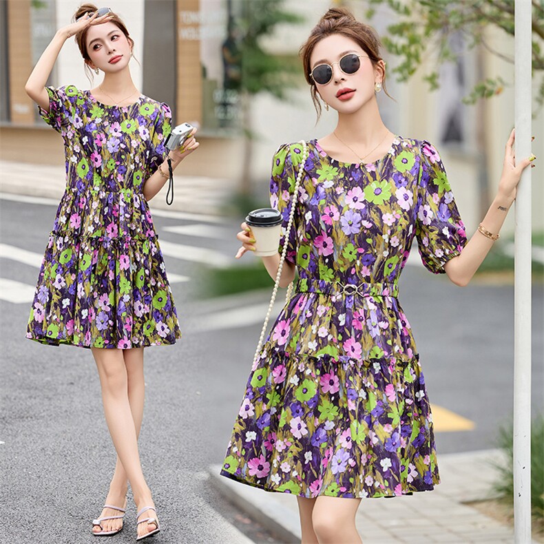 2025年夏季新款紫色五彩花宽松连衣裙女，女装连衣裙，沁沁公主