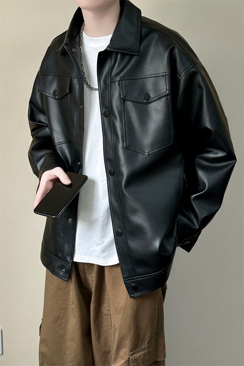 现货春装皮衣外套男时尚机车服休闲皮夹克-A607-P90加绒-P100,男装皮衣,电商A351