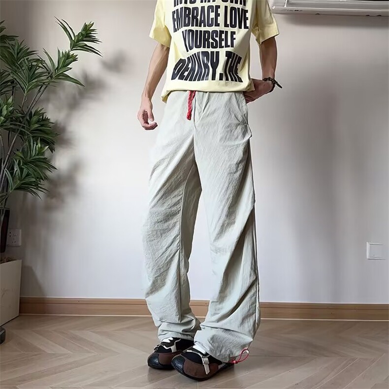 口袋字母速干运动休闲裤男夏季大码宽松潮牌阔腿裤百搭长裤,男装休闲裤,四季星座505