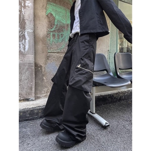 美式高街vibe口袋机能工装裤男直筒微喇显瘦cleanfit长裤 KK113图片