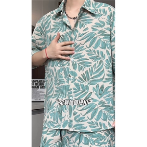 1短袖衬衫男+短裤男套装男聚酯纤维M-5XL大码TZ78707P50控98图片