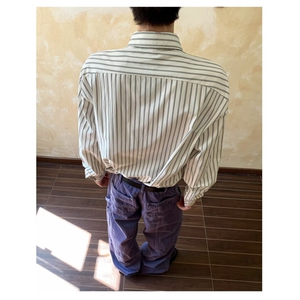 JY772-P43 复古条纹衬衫男长袖高级感修身美式做旧蓝色休闲衬衣图片