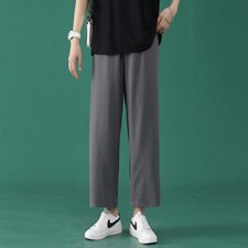 冰丝九分裤2023夏新款潮流宽松直筒休闲裤2025-特批20，女装休闲裤，星座718-1