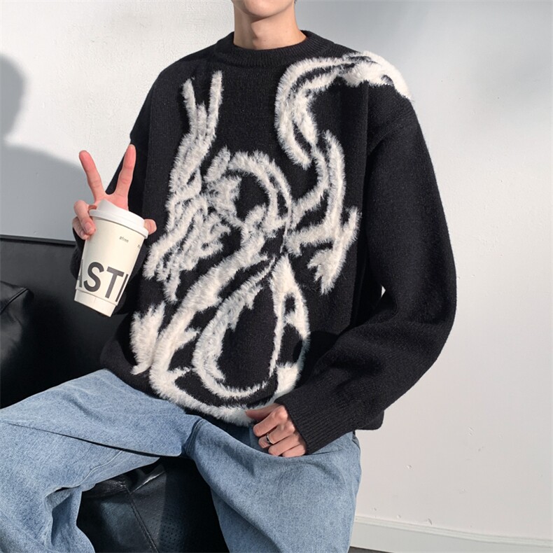 龙年红色毛衣男款冬季美式慵懒风情侣针织衫外套图片
