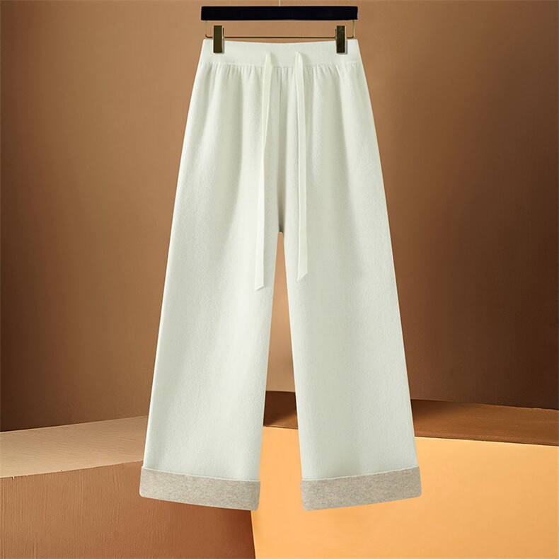 新款女士加厚空气层阔腿裤羊毛高腰显瘦百搭时尚舒适保暖，女装休闲裤，万谦羊绒