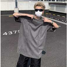 美式高街解构反光条宽松短袖t恤男生夏季潮牌复古麂皮绒上衣情侣，男装T恤，星座601-2