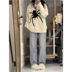 884-P572025美式街头蜘蛛提花圆领毛衣男女秋冬慵懒时尚情侣，男装针织衫/毛衣，电商B323A