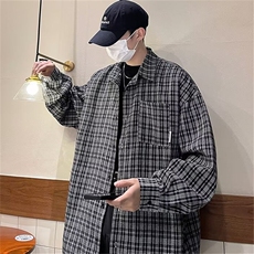 2024春季新款港风格子衬衫男长袖宽松百搭衬衣男现货W8107-P33，男装衬衫，星座512-4