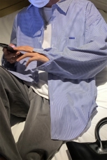 宝蓝色条纹衬衫男长袖春秋款宽松衬衣日系港风外套CS71745，男装衬衫，电商B413-1