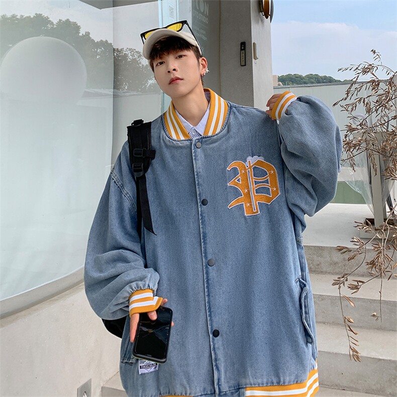棒球服牛仔外套男韩版潮流拼色2023秋冬新款ins宽松夹克W4008-P58,男装大码男装,星座412-2