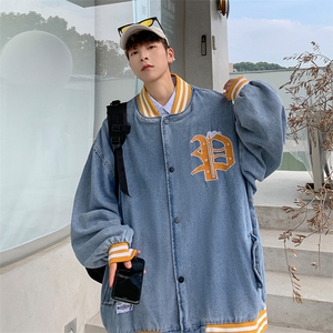 棒球服牛仔外套男韩版潮流拼色2023秋冬新款ins宽松夹克W4008-P58图片