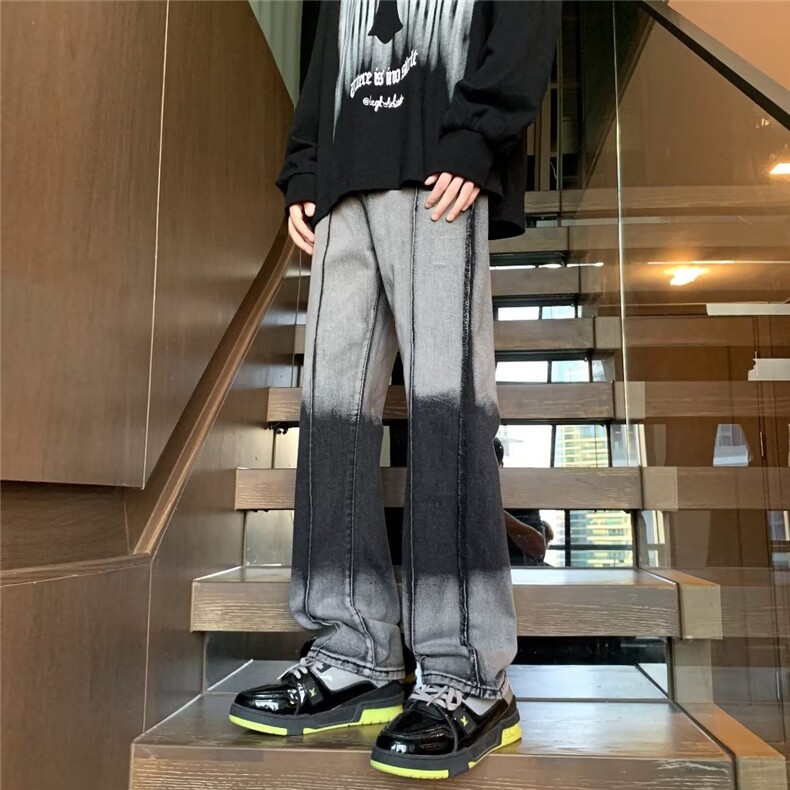 高街牛仔裤男扎染做旧小众裤子重磅vibe休闲拖地裤1292-P43,男装牛仔裤,星座910-5