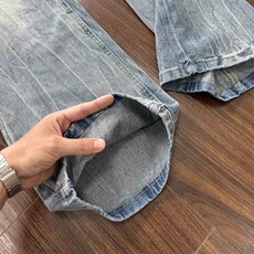 美式复古cleanfit牛仔裤男春秋新款高街潮牌穿搭浅蓝色加绒微喇裤，男装牛仔裤，星座506A