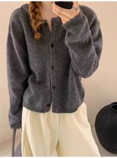 2025年秋季新款女士百搭七针针织连帽开衫，女装针织衫/毛衣，恒恩羊绒