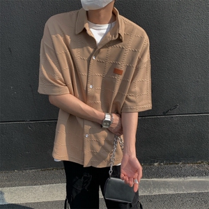 2026夏短袖格子衬衫大码男纹理提花衬衣薄外套 CS580/特P35 咖啡2图片